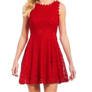 Jodi Kristopher Red Lace Fit And Flare Dress‎